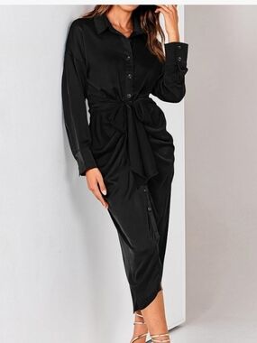BTFBM Black Shirt Dress With Tie Waist